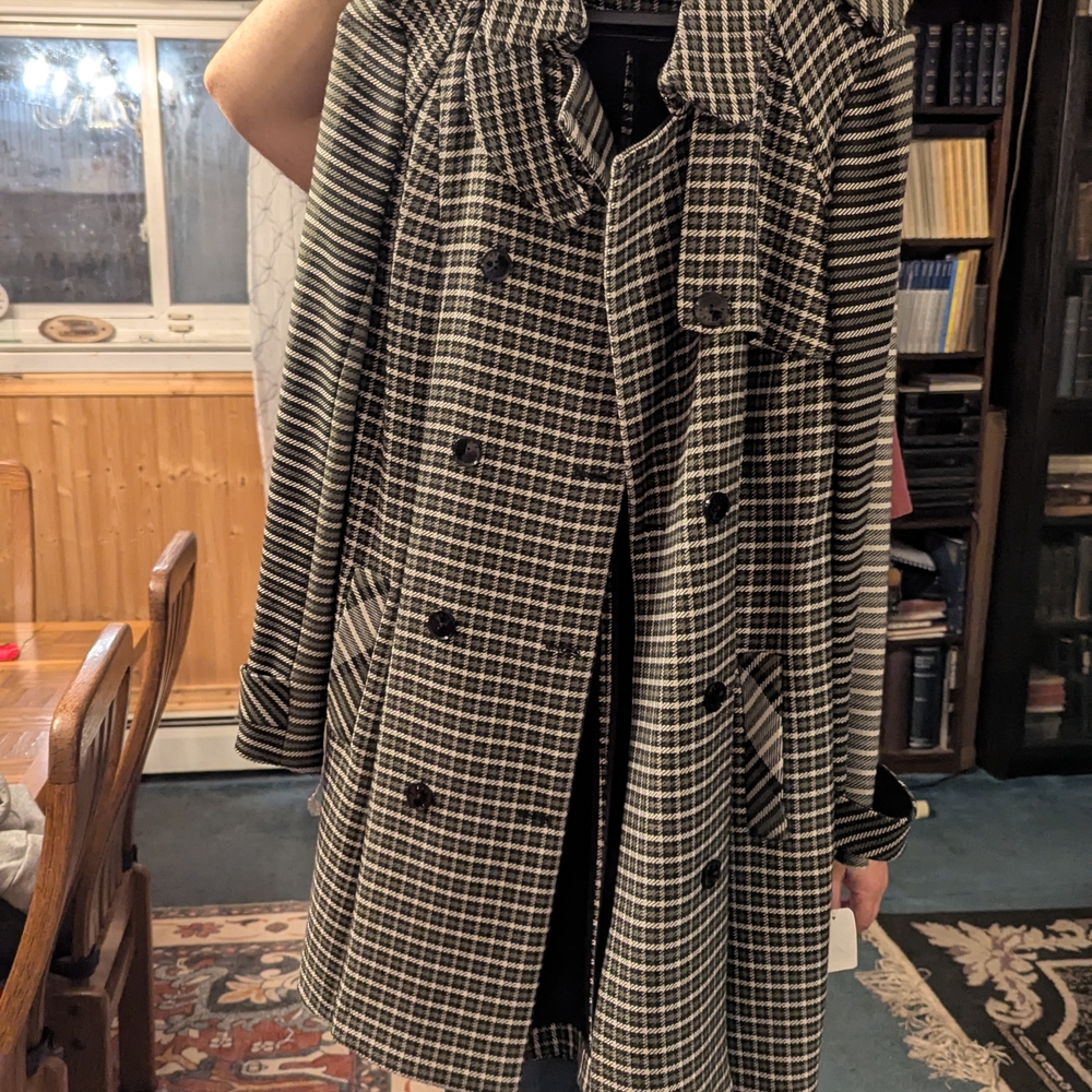 Patrizia Pepe Green Plaid Double-Breasted Fit And Flare Pea Coat